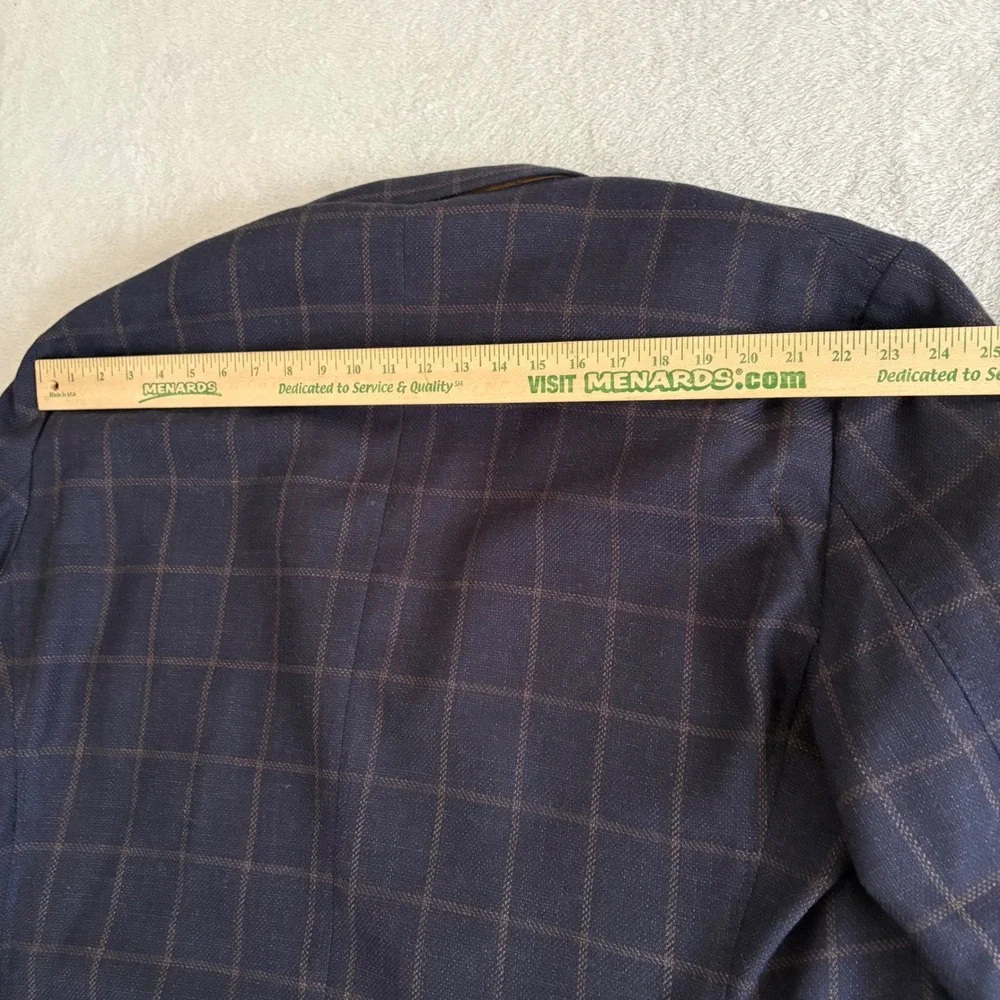 Stafford Big & Tall Navy Windowpane Wool Cotton Blazer Sport Coat‎ 52L New